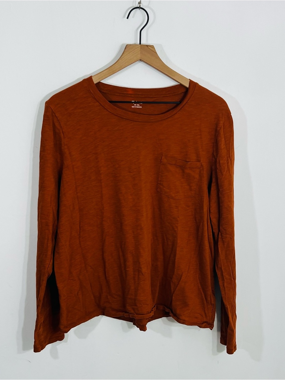 Madewell Long Sleeve Single Front Pocket Cotton Burnt Orange Brown Boho Casual